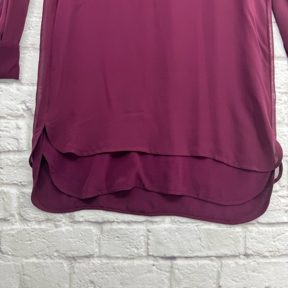 Vince Silk Blend Sheer Long Sleeve Burgundy Shift Dress Tunic Size 4 - Picture 6 of 16